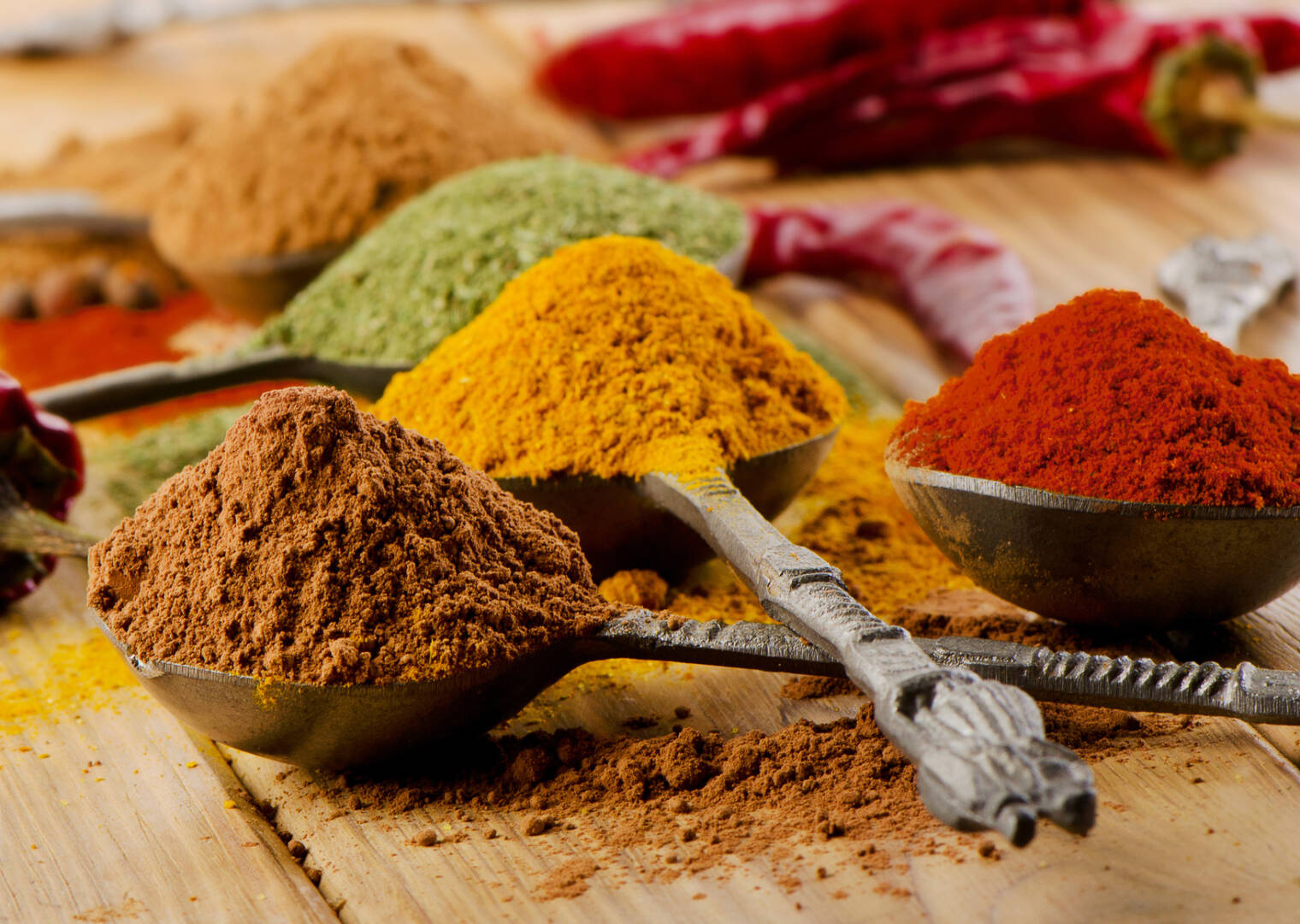 Selection of dried spices . Close up view